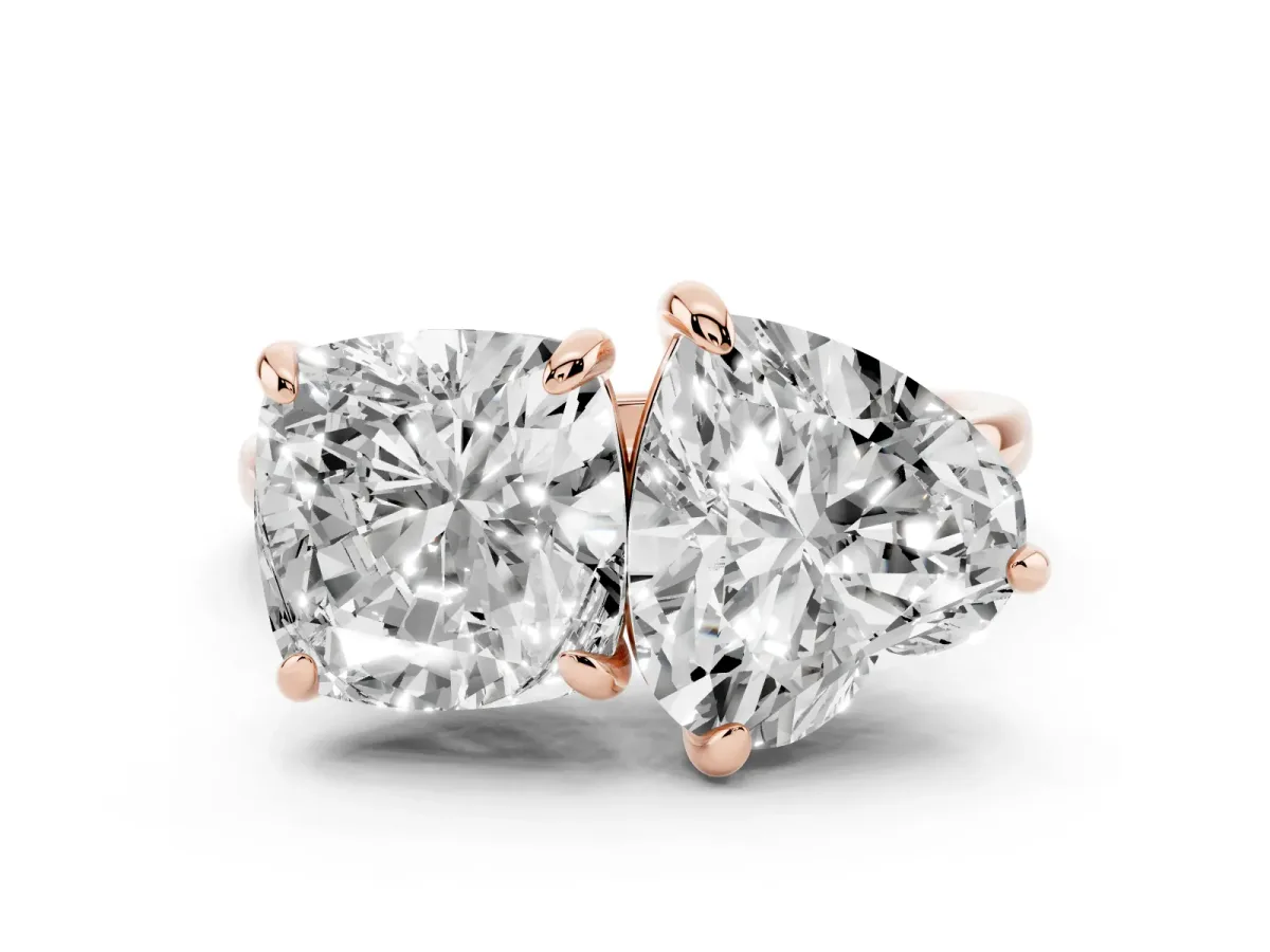 Cushion and Heart Toi Moi Ring with Prong Setting and Plain Band Rose gold