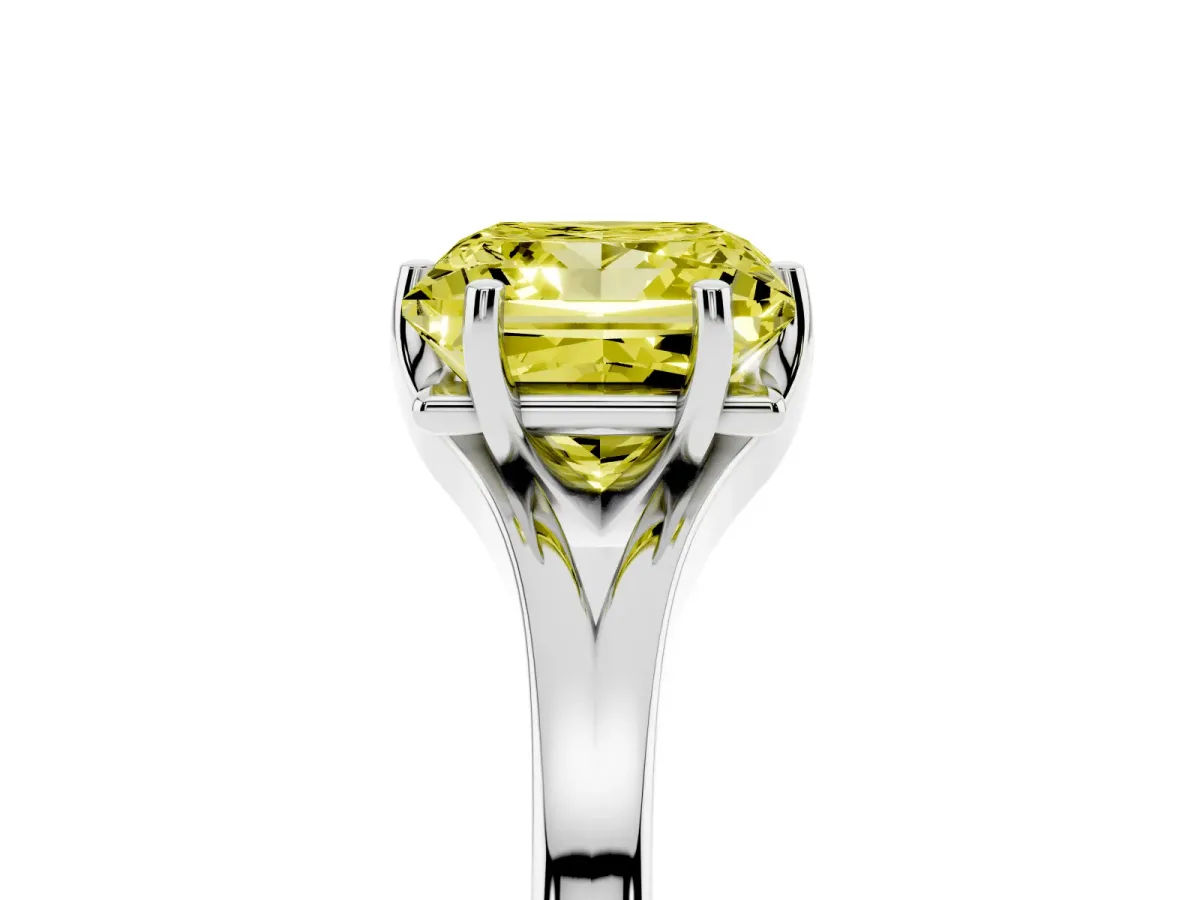Fancy Yellow Princess Cut Solitaire Diamond Ring with Six-Prong Setting and Tapered Band White gold