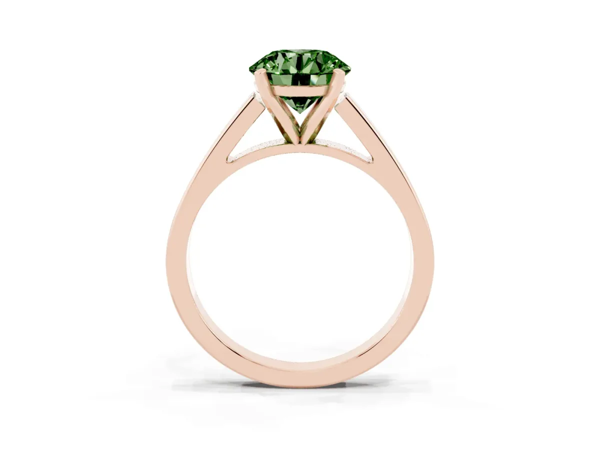 Fancy Green Round Cut Solitaire Engagement Ring with Four-Prong Setting and Tapered Band Rose gold
