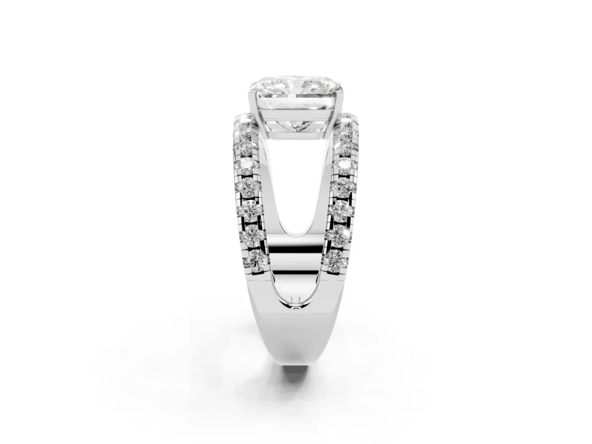 Radiant Cut Solitaire Split Shank Pave Diamond Ring Platinum