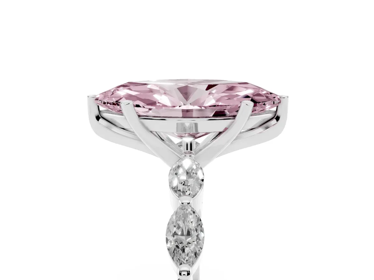 Fancy Pink Marquise Cut Diamond Ring with Marquise Side Stones and Prong Setting Platinum