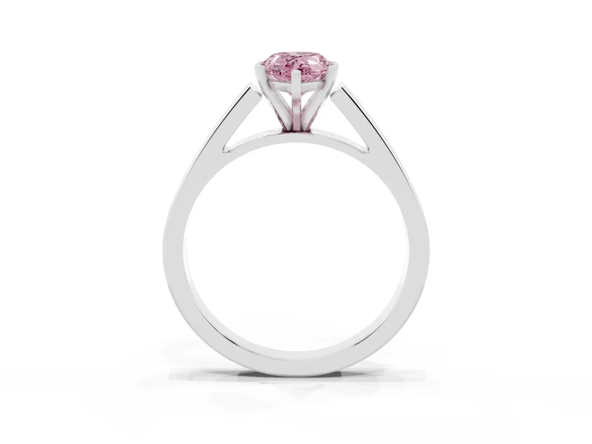 Fancy Pink Pear Cut Solitaire Engagement Ring with Four-Prong Setting and Tapered Band Platinum