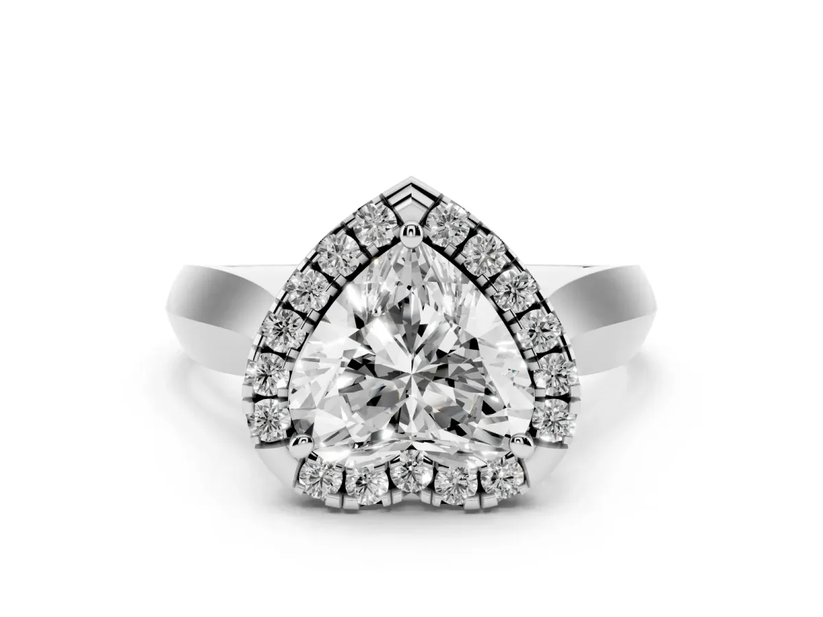 Heart Cut Cut Halo Solitaire Engagement Ring with Square Band and Four-Prong Setting Platinum