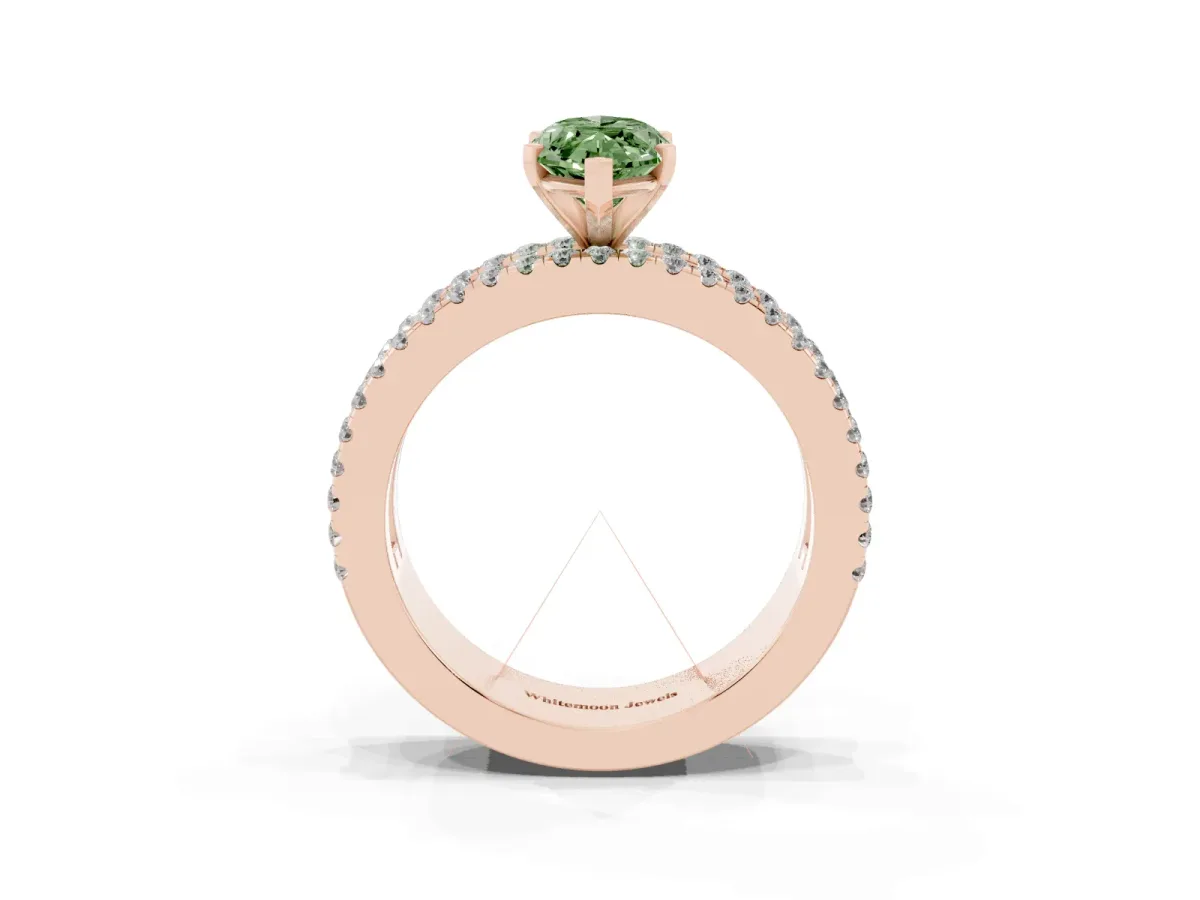 Fancy Green Marquise Cut Diamond Solitaire Ring with Pavé and Channel Set Band Rose gold