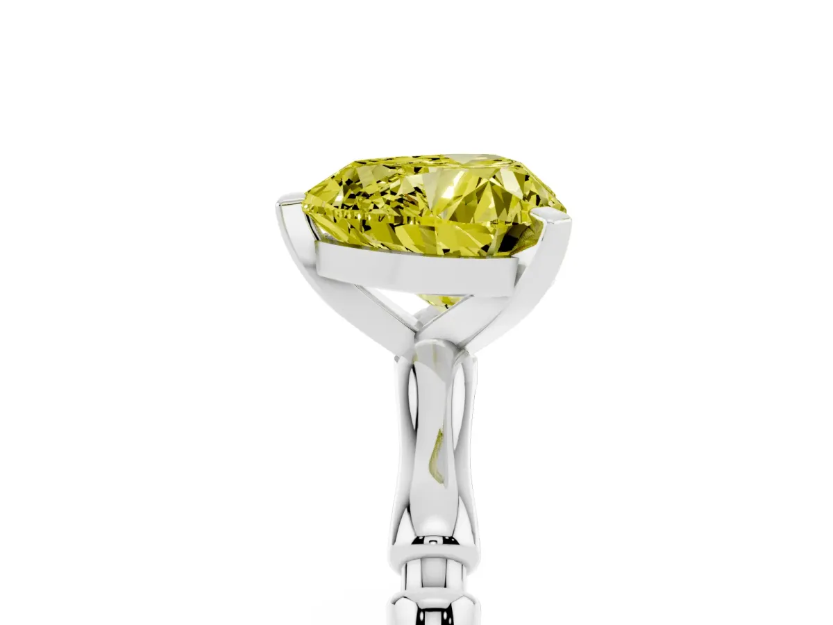 Fancy Yellow Heart Cut Solitaire Diamond Ring with Bamboo Band and Four-Prong Setting Silver