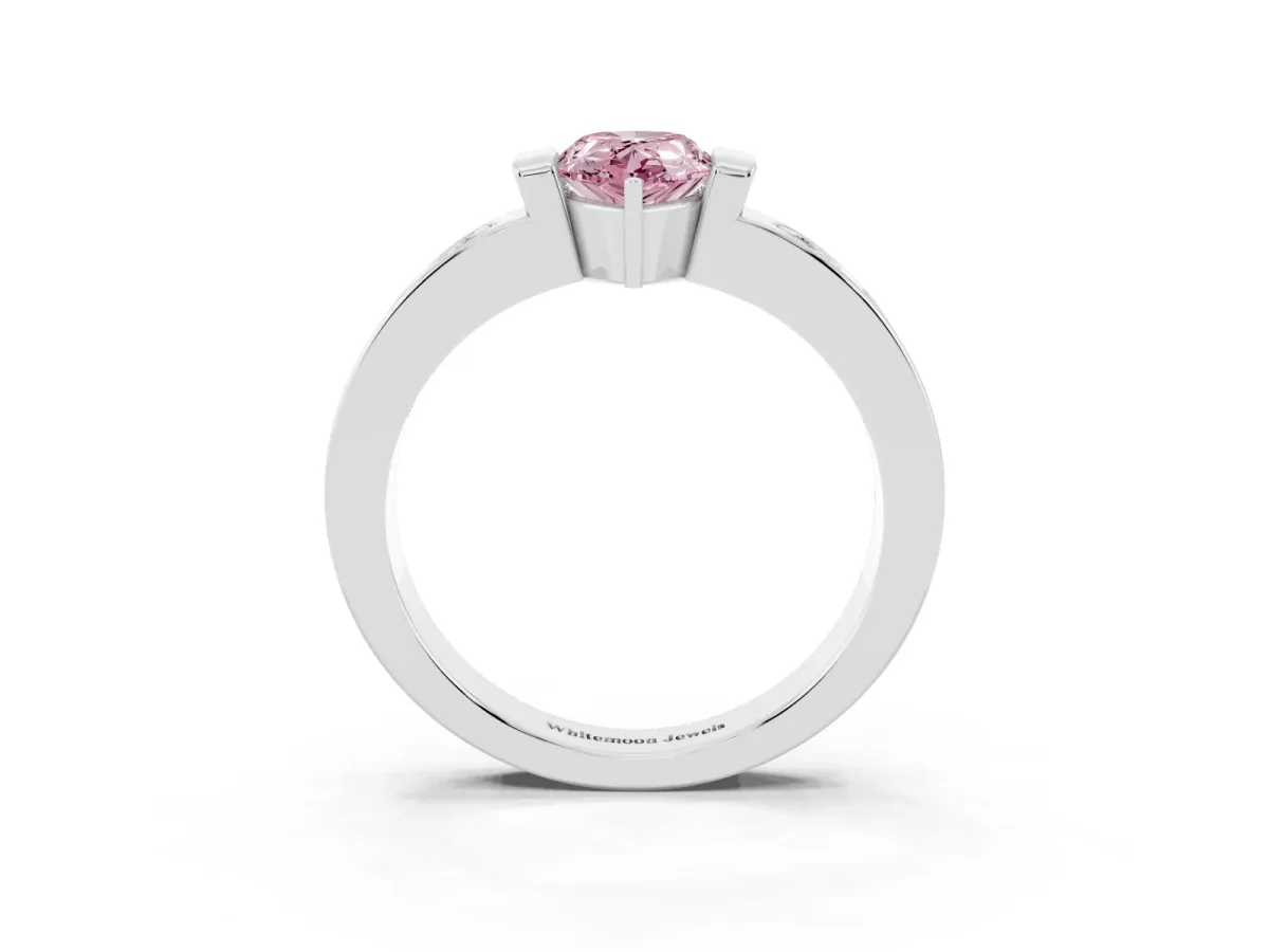 Fancy Pink Pear Cut Brilliant Channel-Set Diamond Ring with Bezel Prong Setting Silver