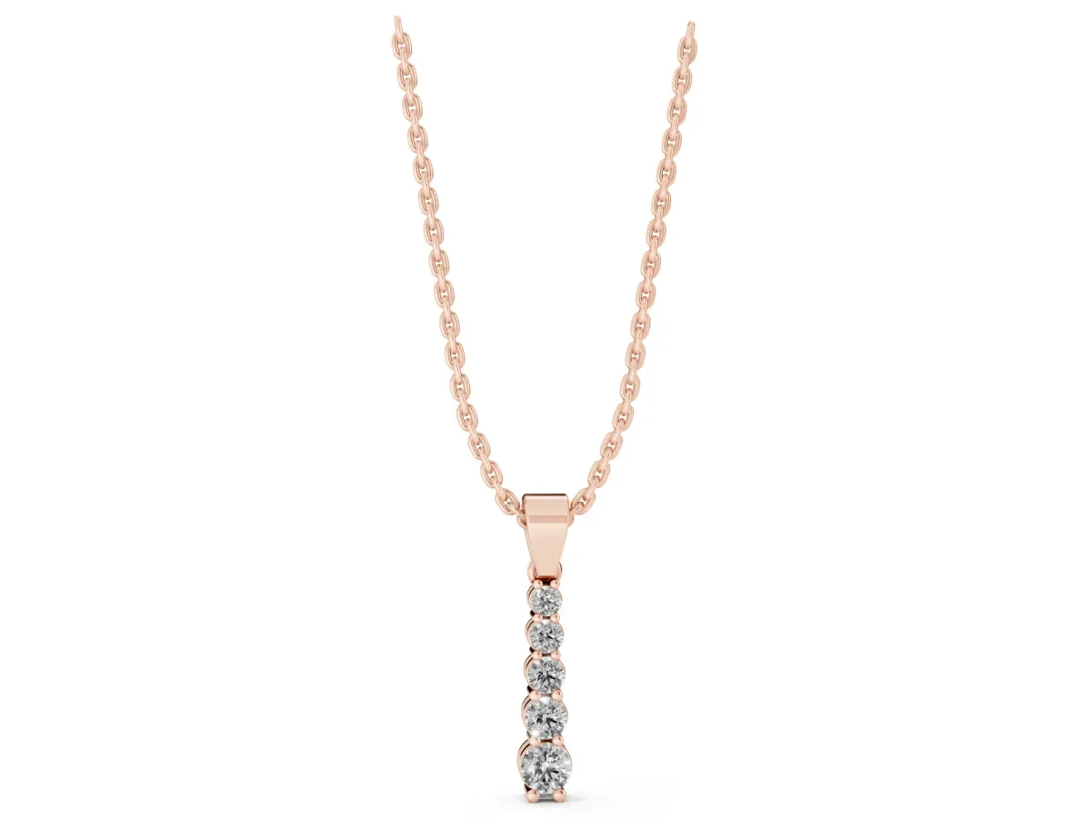 Round Diamond Vertical Pendant with Prong Setting Rose gold