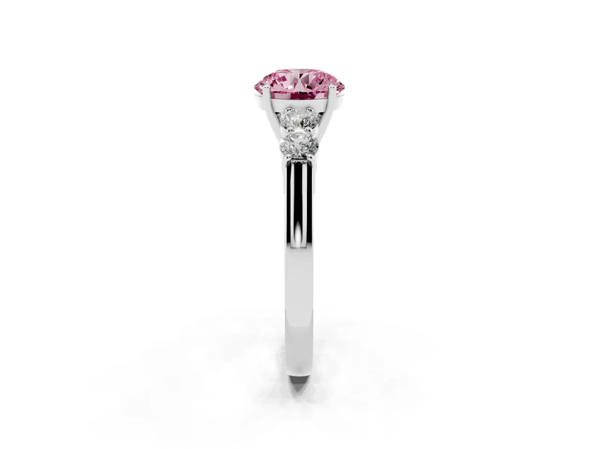 Fancy Pink Round Cut Cut Diamond Five-Stone Prong Set White Gold Ring Platinum