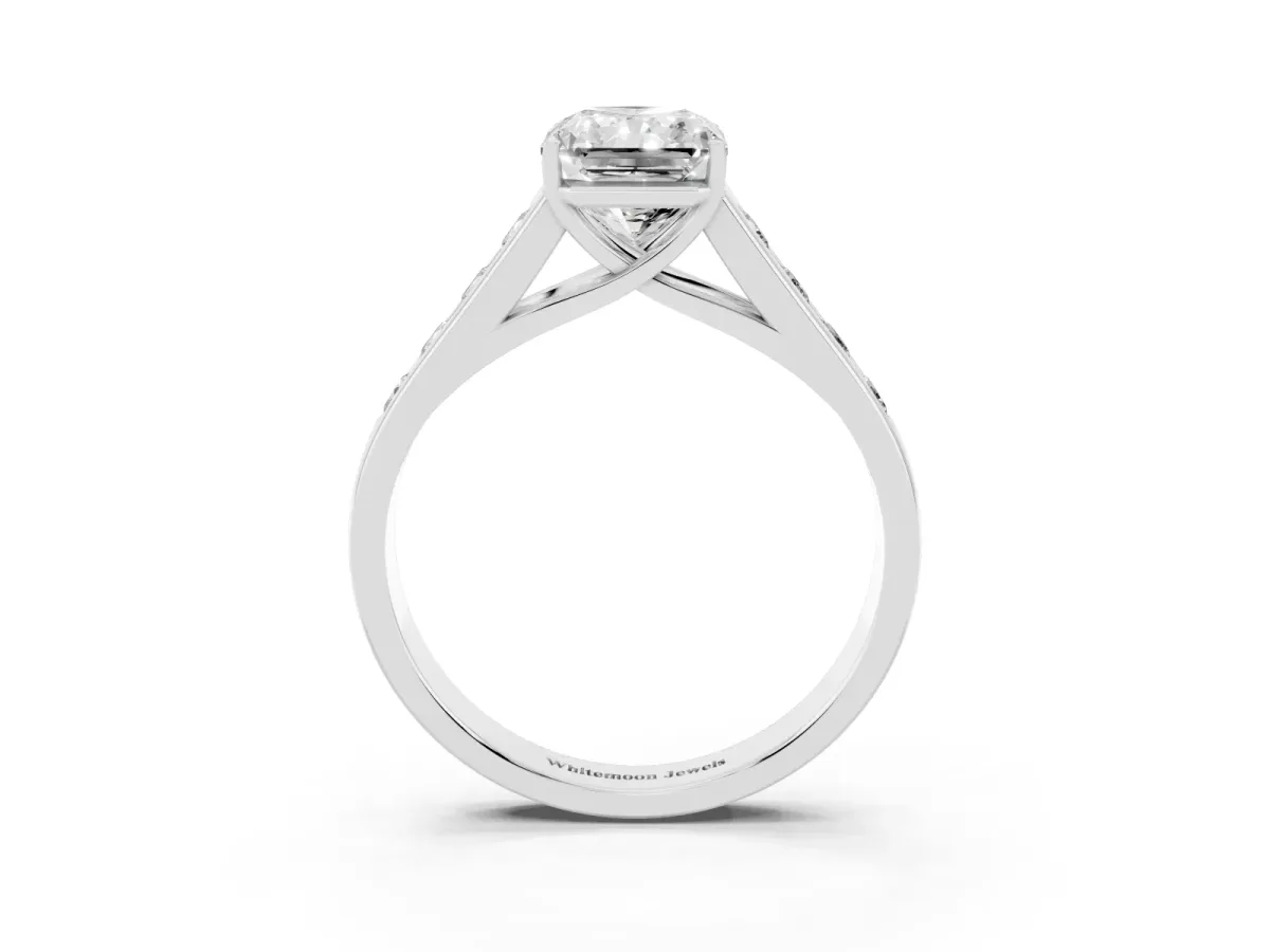 Radiant Cut Solitaire Channel-Set Diamond Engagement Ring with Four-Prong Setting Silver