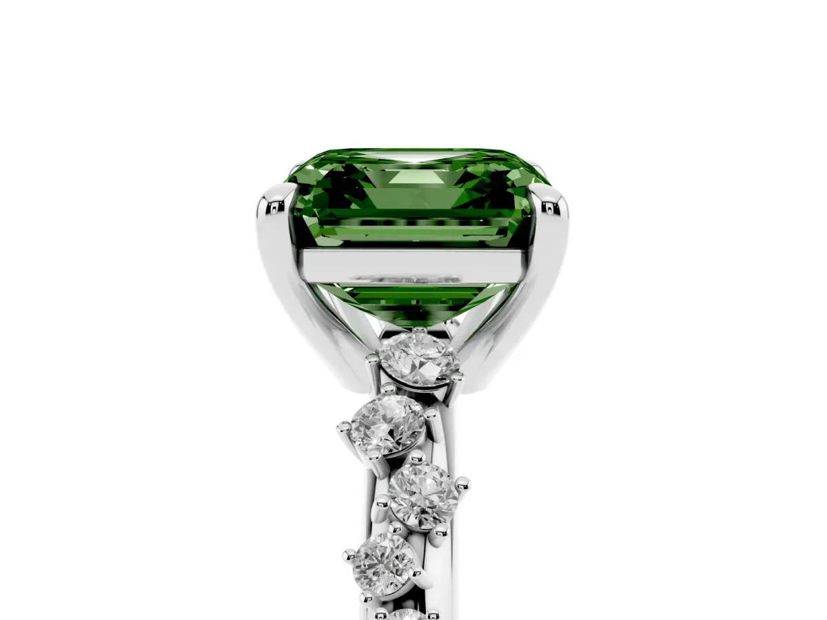 Fancy Green Asscher Cut Cut Diamond Vine Band with Four-Prong Setting Silver