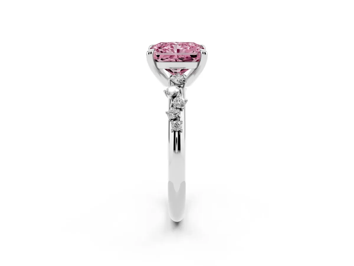 Fancy Pink Radiant Cut Cut Diamond Vine Band with Four-Prong Setting Silver
