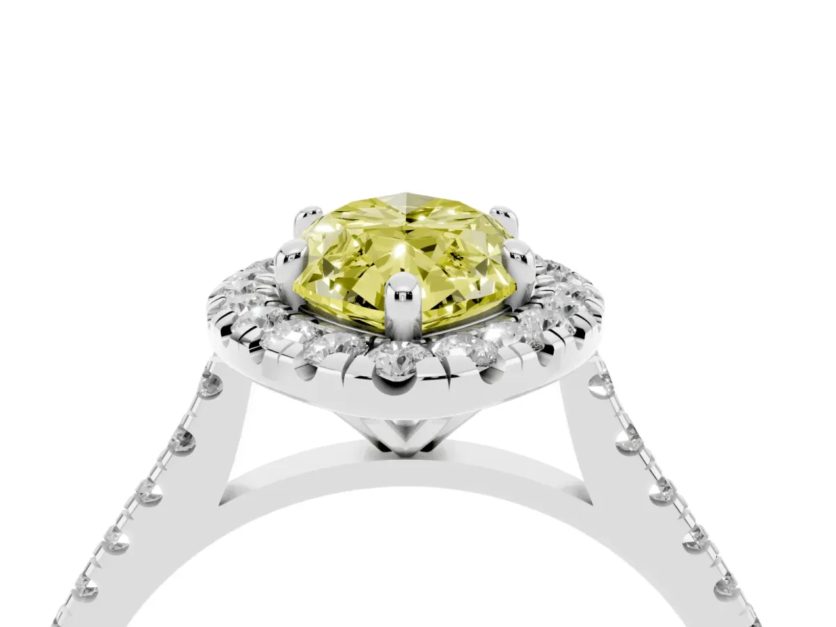 Fancy Yellow Marquise Cut Diamond Cushion Halo Ring with Pavé Band Platinum