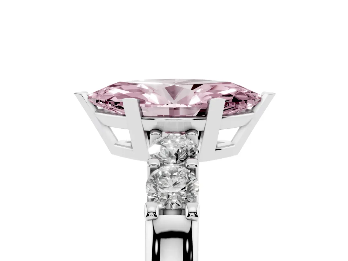 Fancy Pink Marquise Cut Brilliant Cut Diamond Five-Stone Prong Set Engagement Ring with Channel Band Silver
