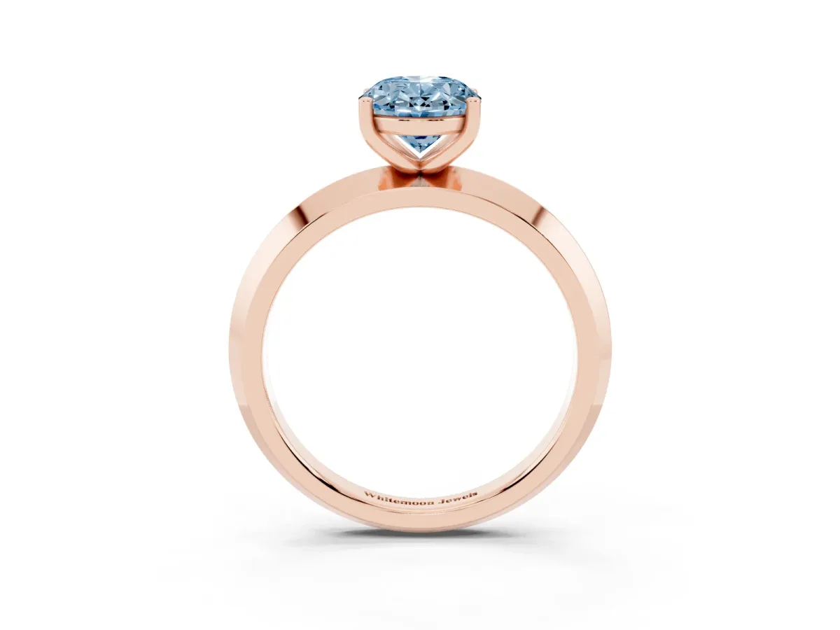 Fancy Blue Oval Cut Cut Solitaire Engagement Ring with Flat Band and Four-Prong Setting Rose gold