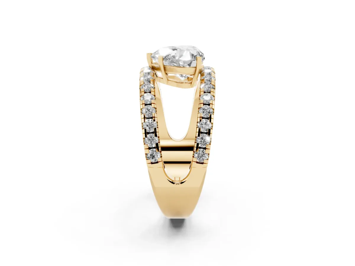 Heart Cut Solitaire Split Shank Pave Diamond Ring Yellow gold