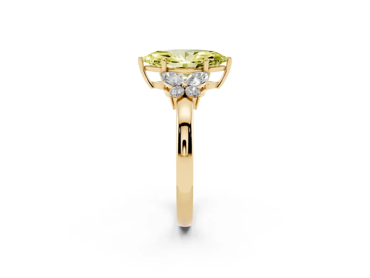 Fancy Yellow Marquise Cut Cut Solitaire Floral Diamond Ring with Four-Prong Setting Yellow gold