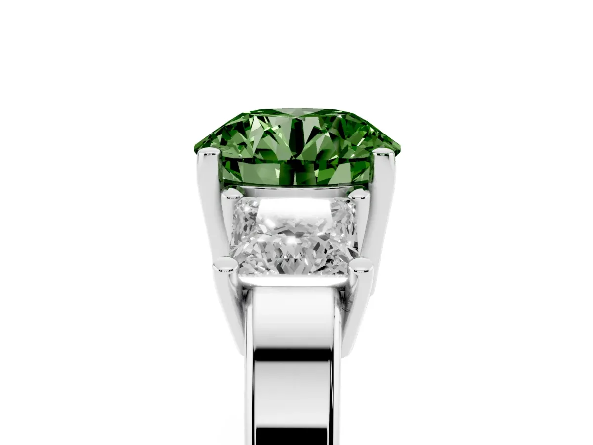 Fancy Green Three-Stone Round Cut Cut Solitaire Ring with Prong Setting Platinum