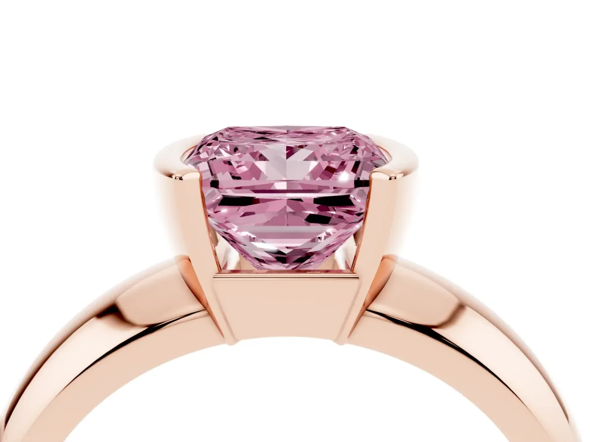 Fancy Pink Princess Cut Solitaire Tension Set Diamond Ring with Wide Band Rose gold