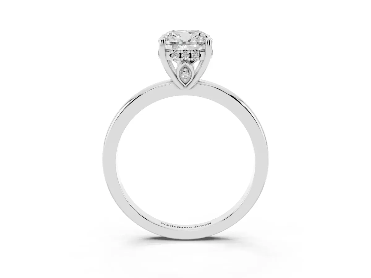 Cushion Cut Solitaire Diamond Ring with Prong Setting and Plain Band Silver