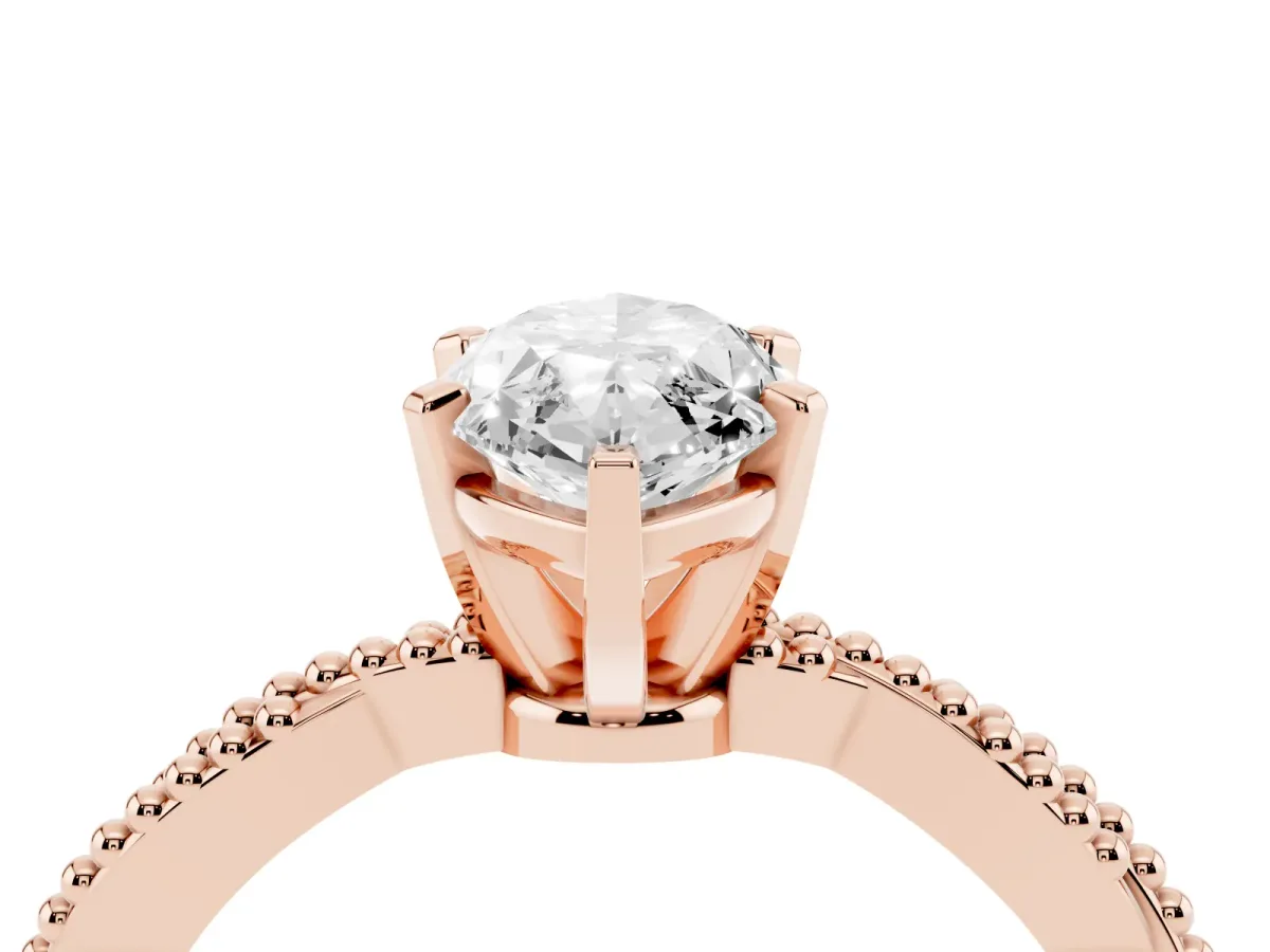 Marquise Cut Solitaire Twisted Band with Bead Prong Setting Rose gold