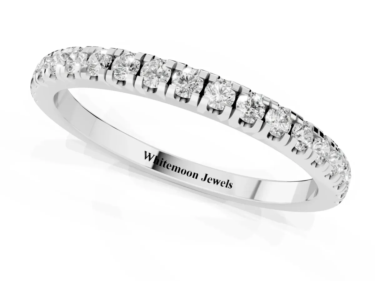 Pavé Round Diamond Half Eternity Band with Shared Prong Setting Platinum