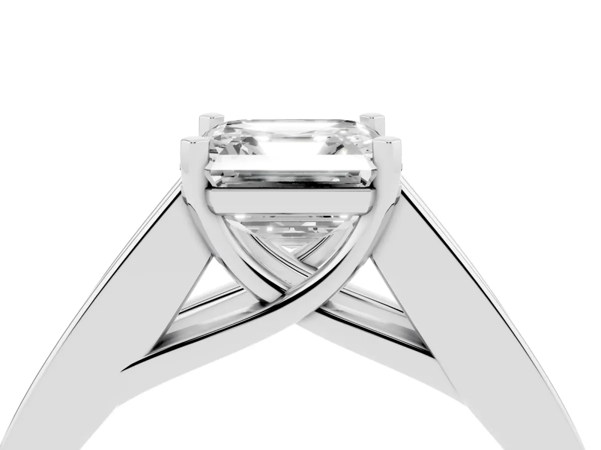 Asscher Cut Cut Channel Set Solitaire Ring with Four-Prong Setting Silver