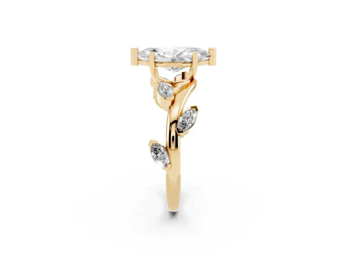 Marquise Cut Solitaire Twisted Band Marquise Accent Prong Setting Ring Yellow gold
