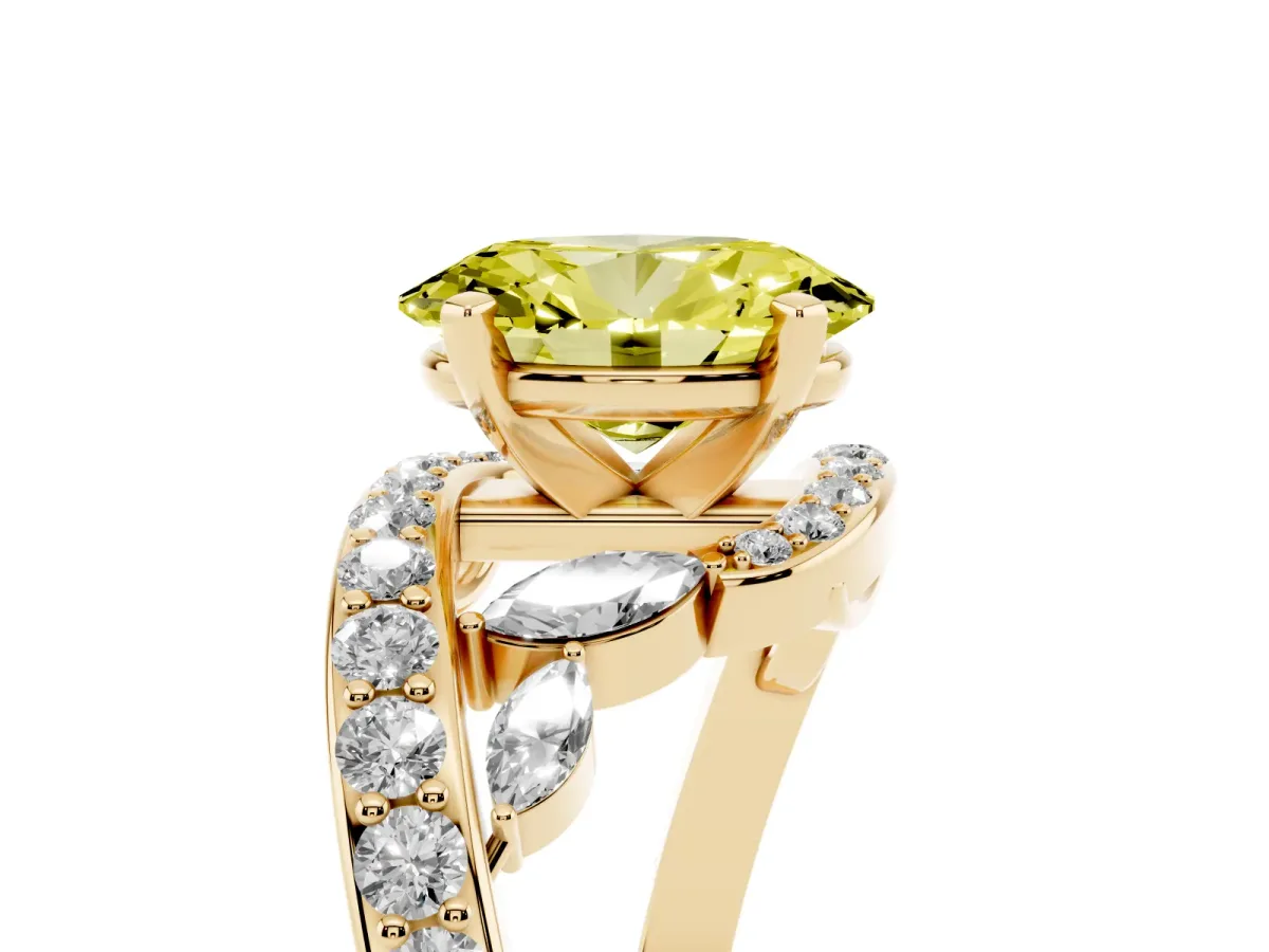 Fancy Yellow Oval Cut Solitaire with Pavé Twist Band and Four-Prong Setting Yellow gold