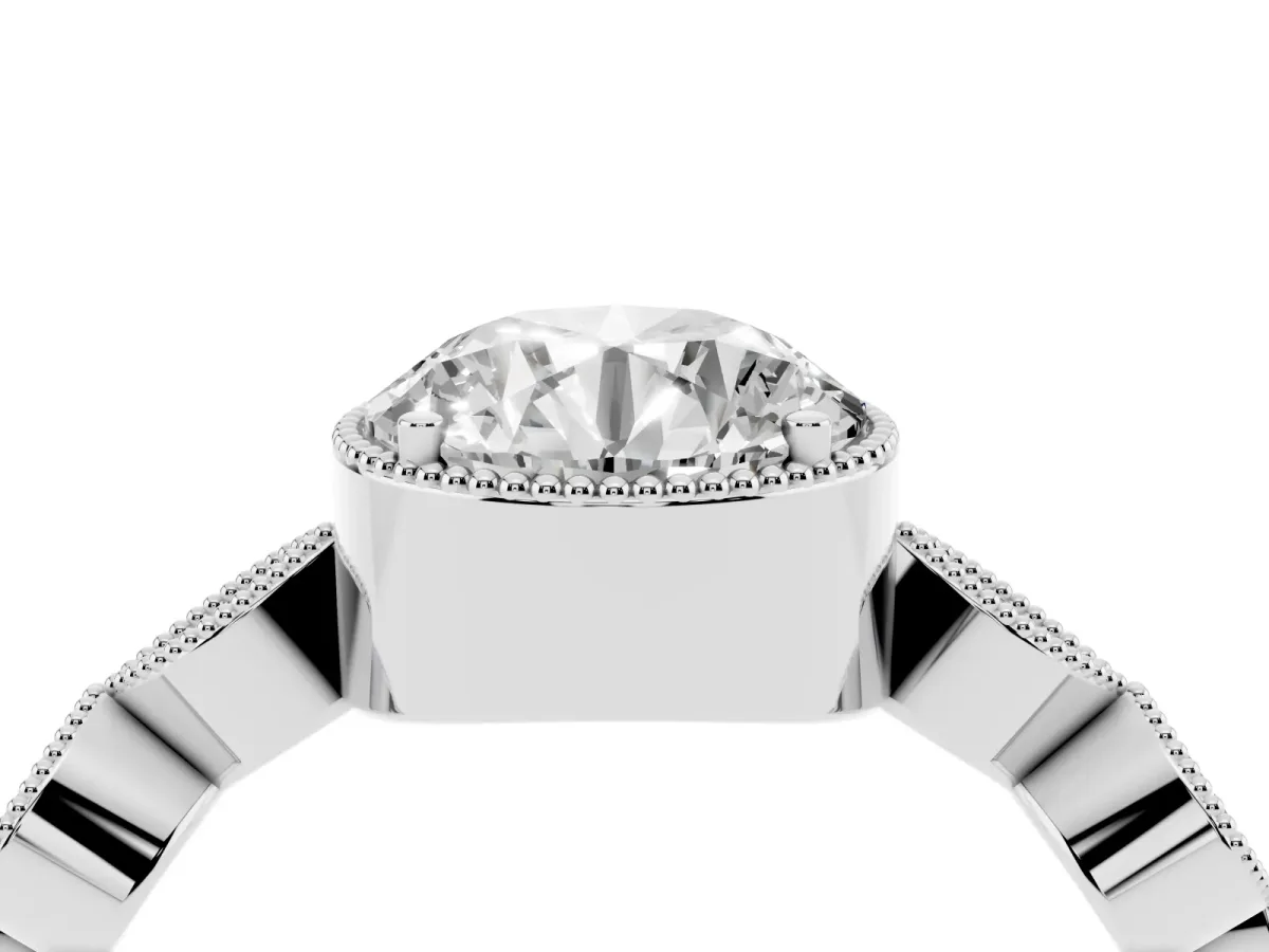 Round Cut Diamond Vintage Milgrain Ring with Round Stations Platinum