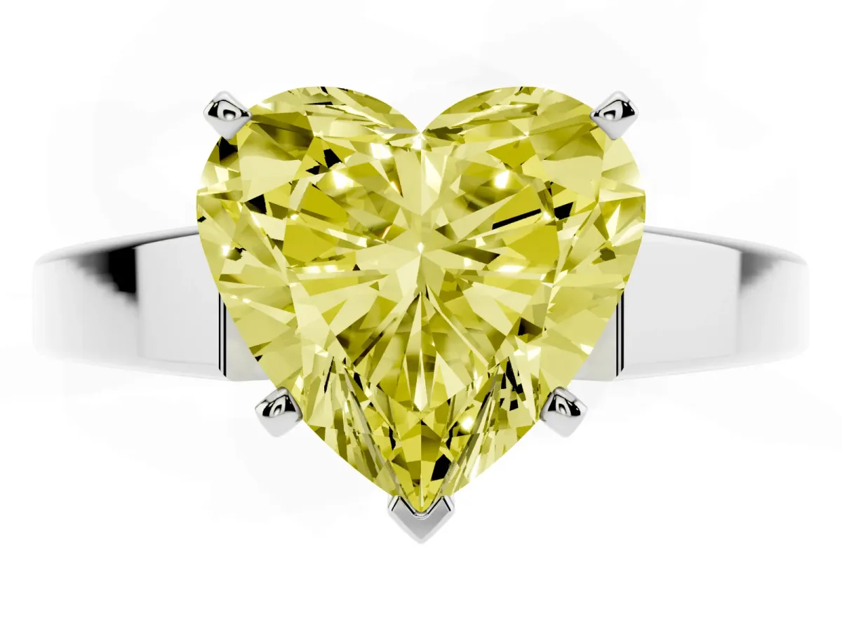 Fancy Yellow Heart Cut Solitaire Engagement Ring with Four-Prong Setting and Tapered Band White gold