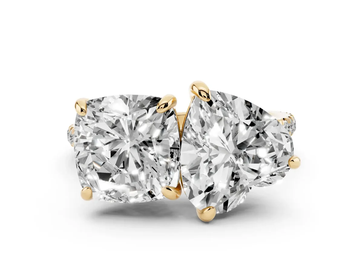 Cushion and Heart Toi Moi Ring with Prong Setting and Pave Band Yellow gold