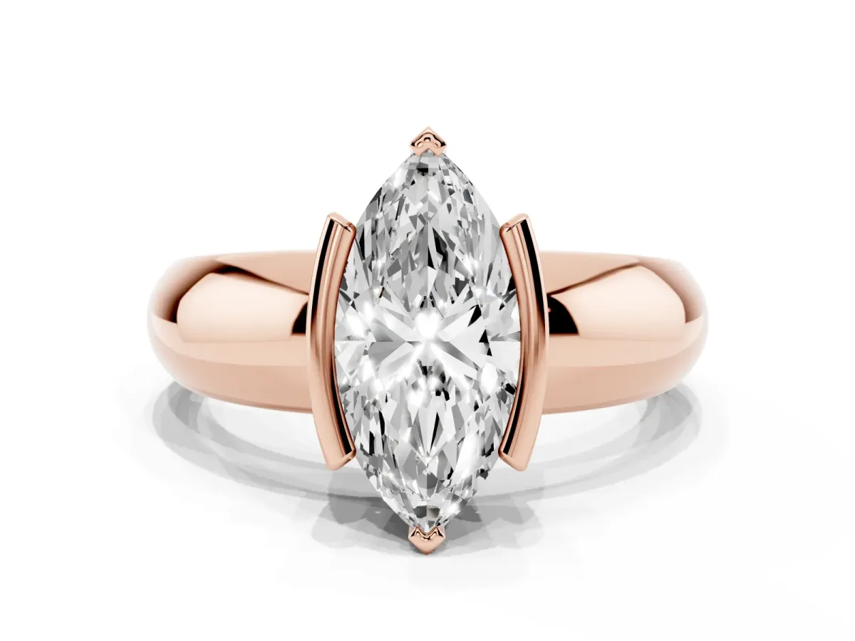 Marquise Cut Solitaire Tension Set Diamond Ring with Wide Band Rose gold