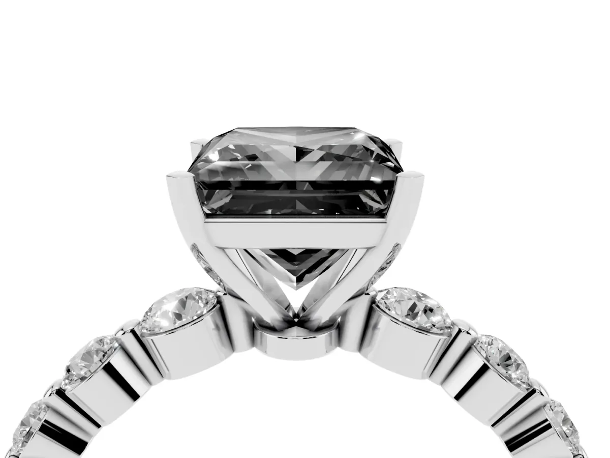 Fancy Black Princess Cut Solitaire Diamond Ring with Pave Band and Four-Prong Setting Silver