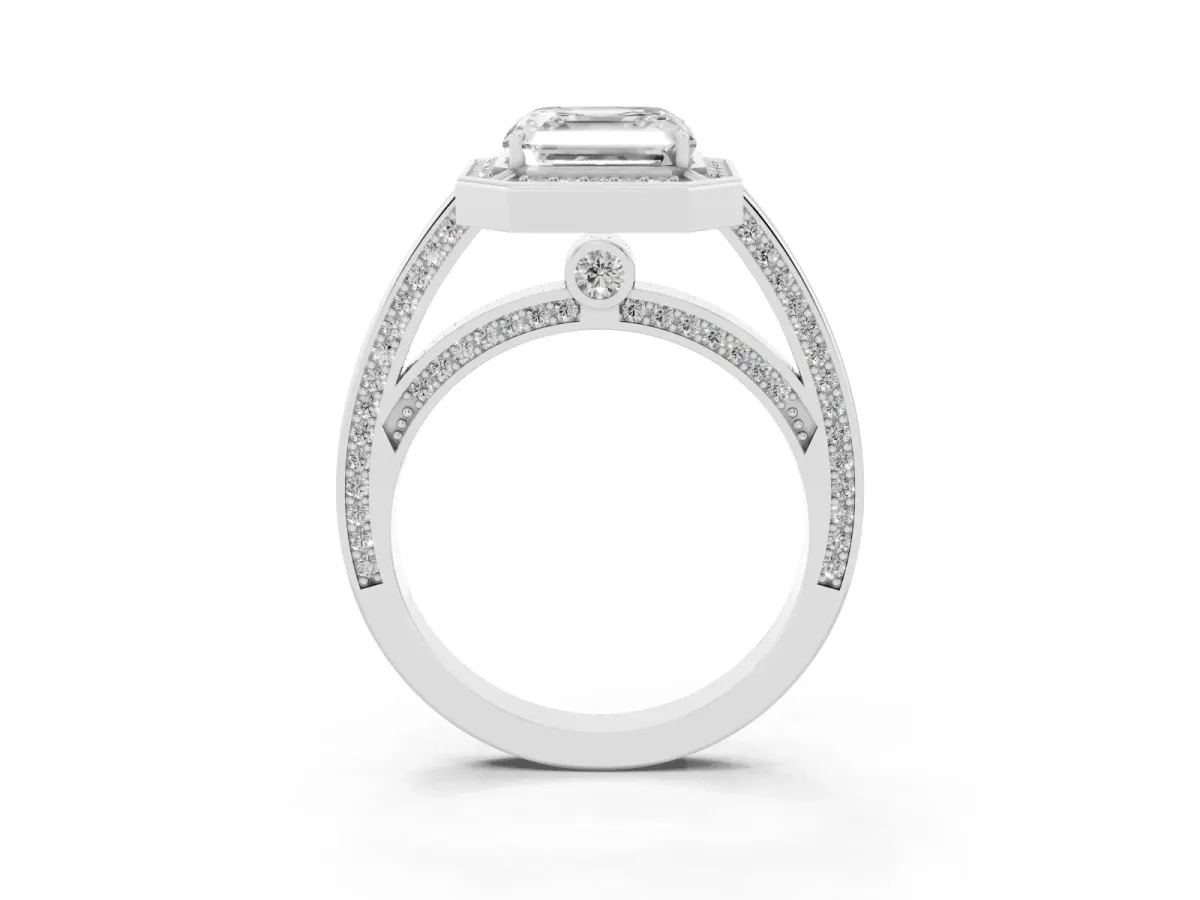 Asscher Cut Cut Halo Pave Split Shank Prong Setting Ring Platinum