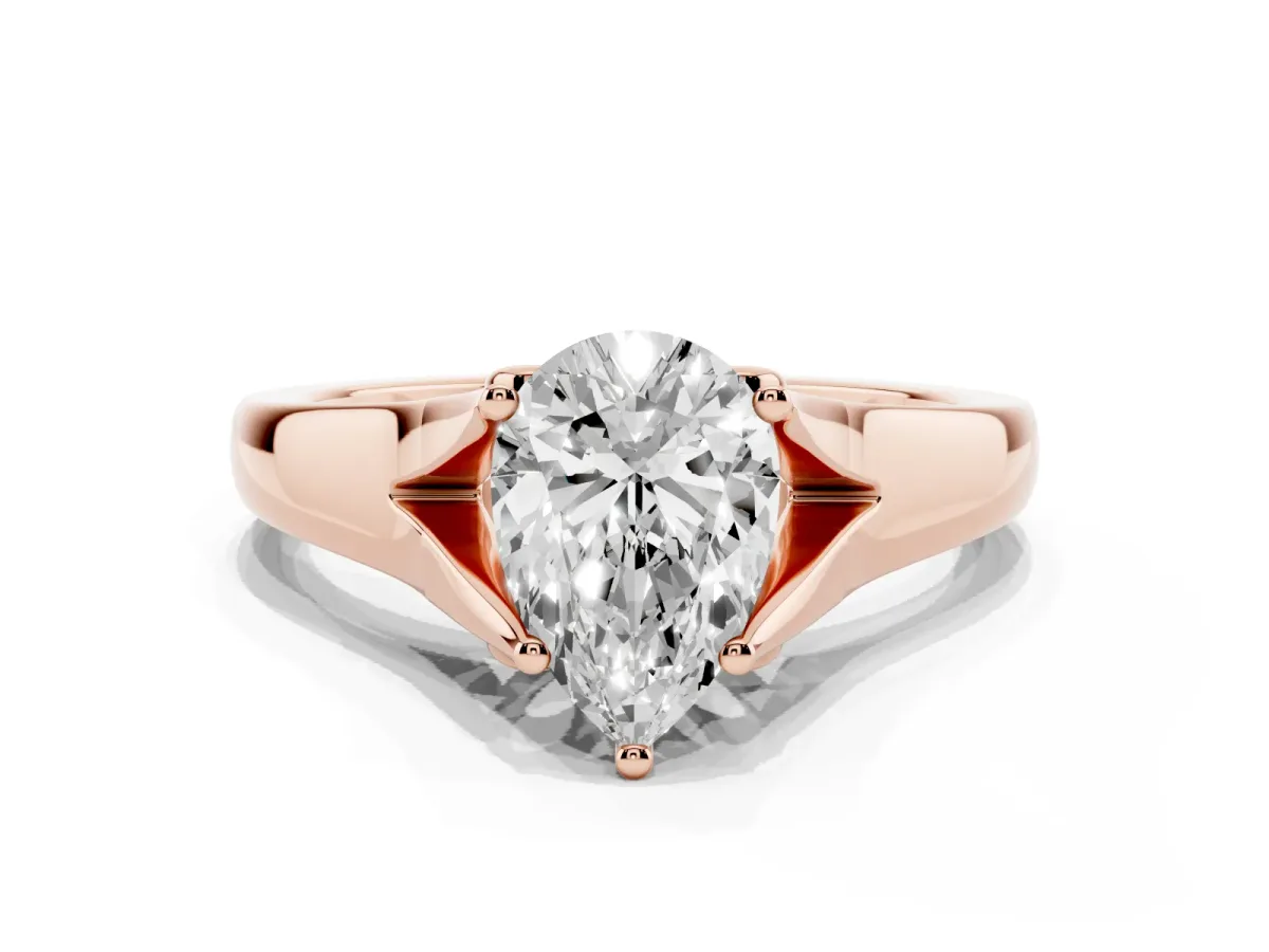 Pear Cut Solitaire Diamond Ring with Cathedral Band and Four-Prong Setting Rose gold