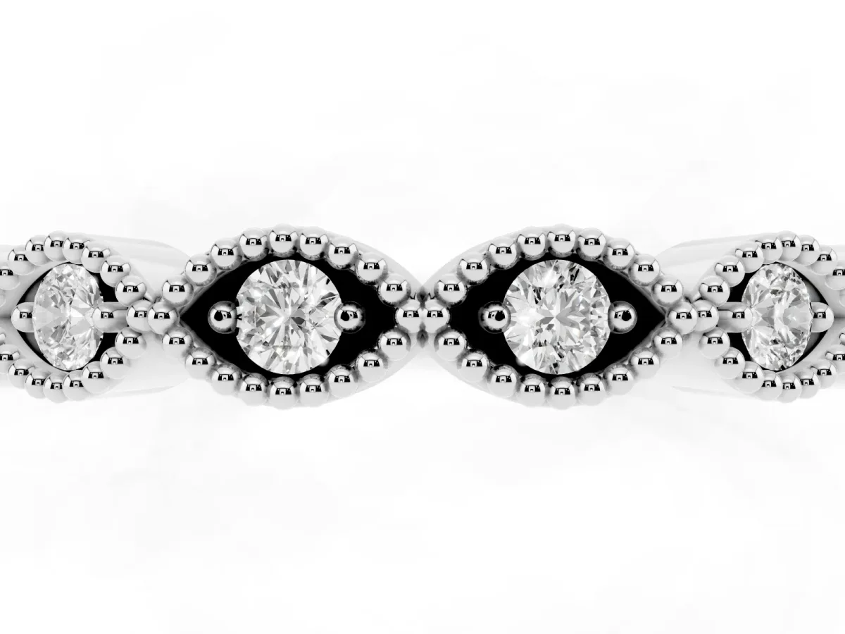 Milgrain Marquise Diamond Half Eternity Band with Bezel Setting Platinum