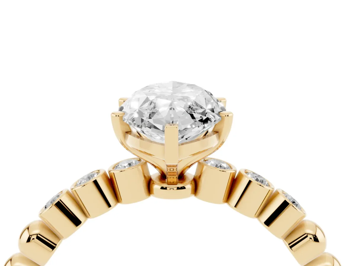 Marquise Cut Solitaire Bezel Accent Diamond Engagement Ring with Beaded Band and Four-Prong Setting Yellow gold