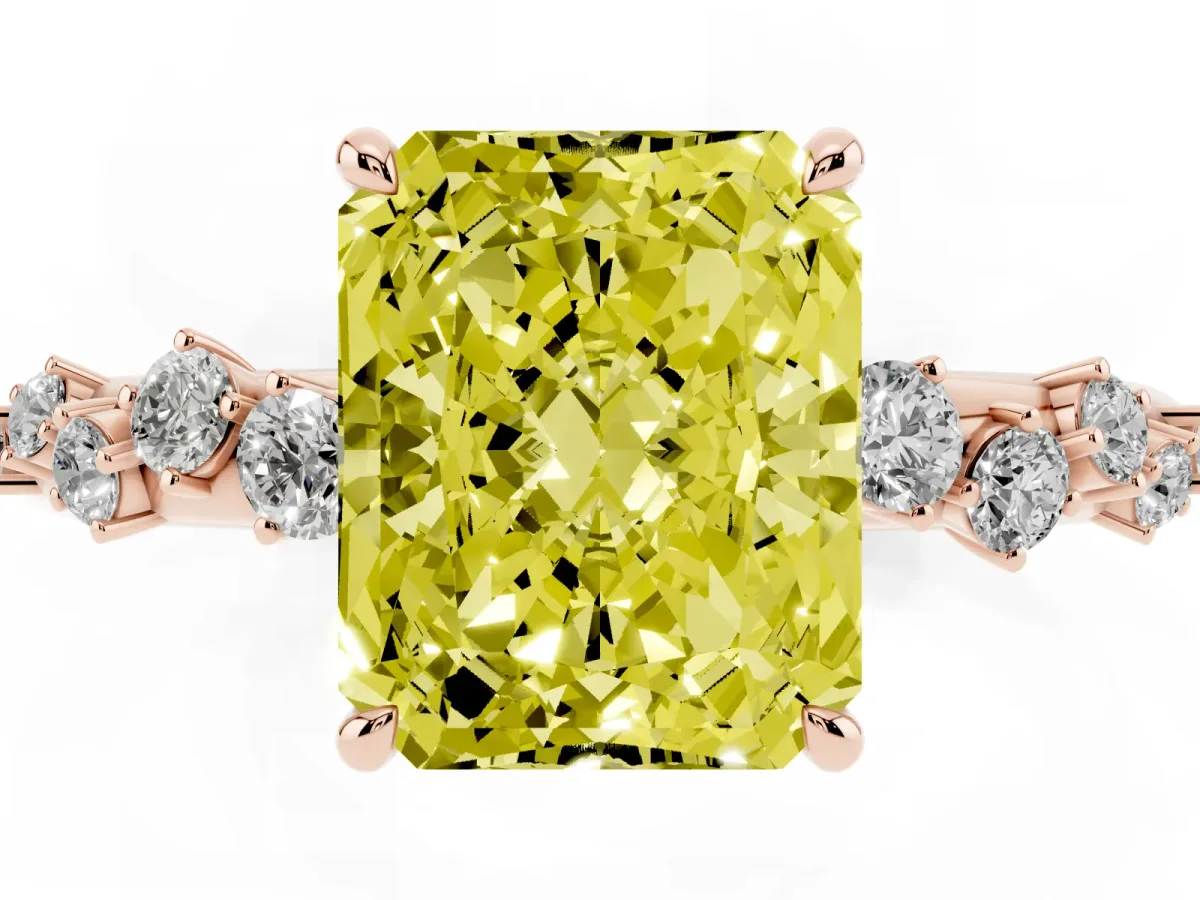Fancy Yellow Radiant Cut Diamond Cluster Prong-Set Solitaire Ring Rose gold