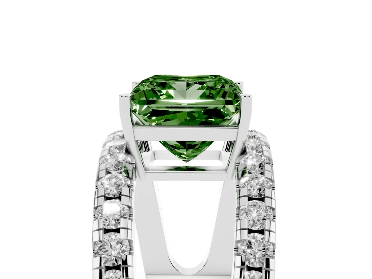 Fancy Green Princess Cut Solitaire Split Shank Pave Diamond Ring Platinum