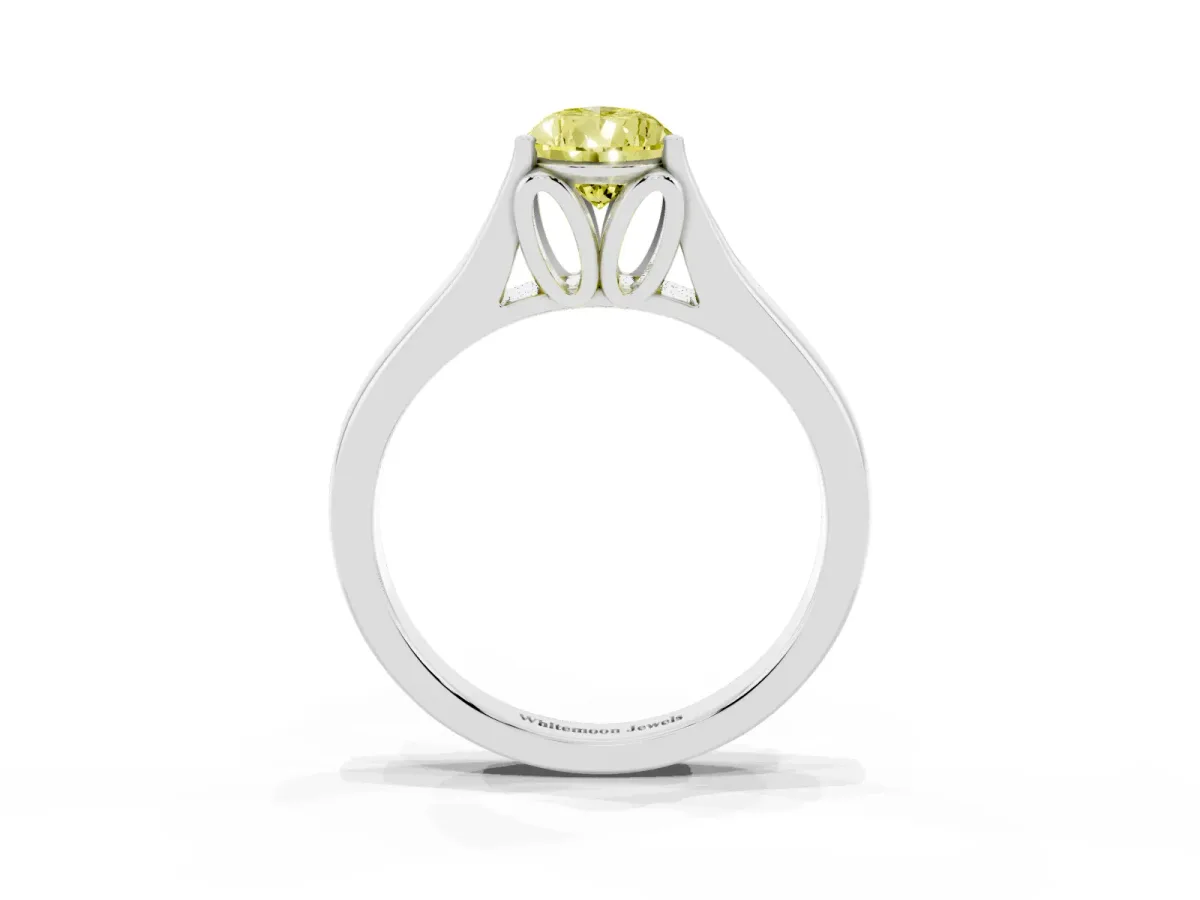 Fancy Yellow Pear Cut Solitaire Diamond Ring with Cathedral Band and Four-Prong Setting Silver