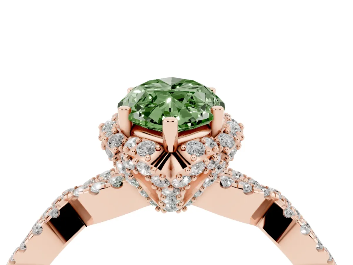 Fancy Green Marquise Cut Halo Twist Band Solitaire Ring with Six-Prong Setting Rose gold