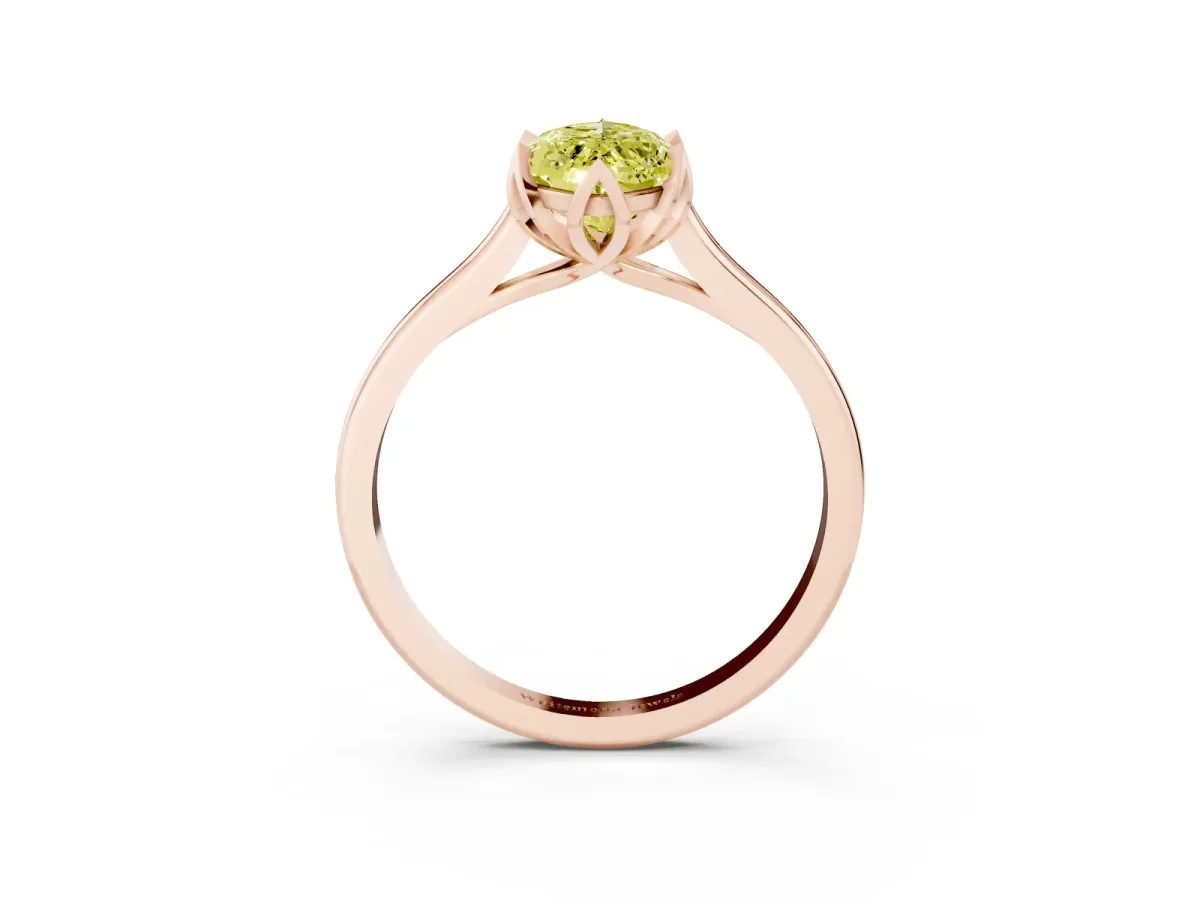 Fancy Yellow Marquise Cut Diamond Solitaire Ring with Flower Prong Setting and Classic Band Rose gold