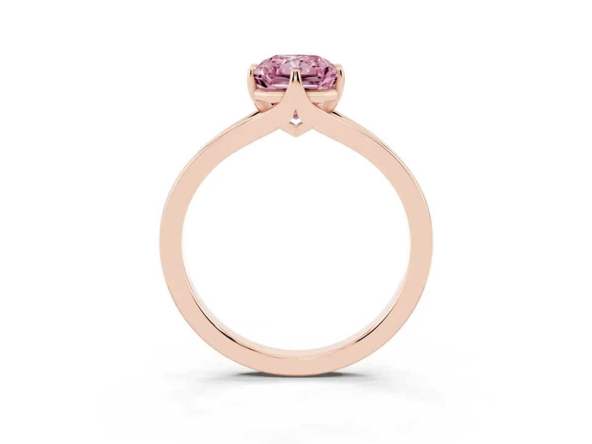 Fancy Pink Radiant Cut Solitaire Diamond Ring with Six-Prong Setting and Tapered Band Rose gold