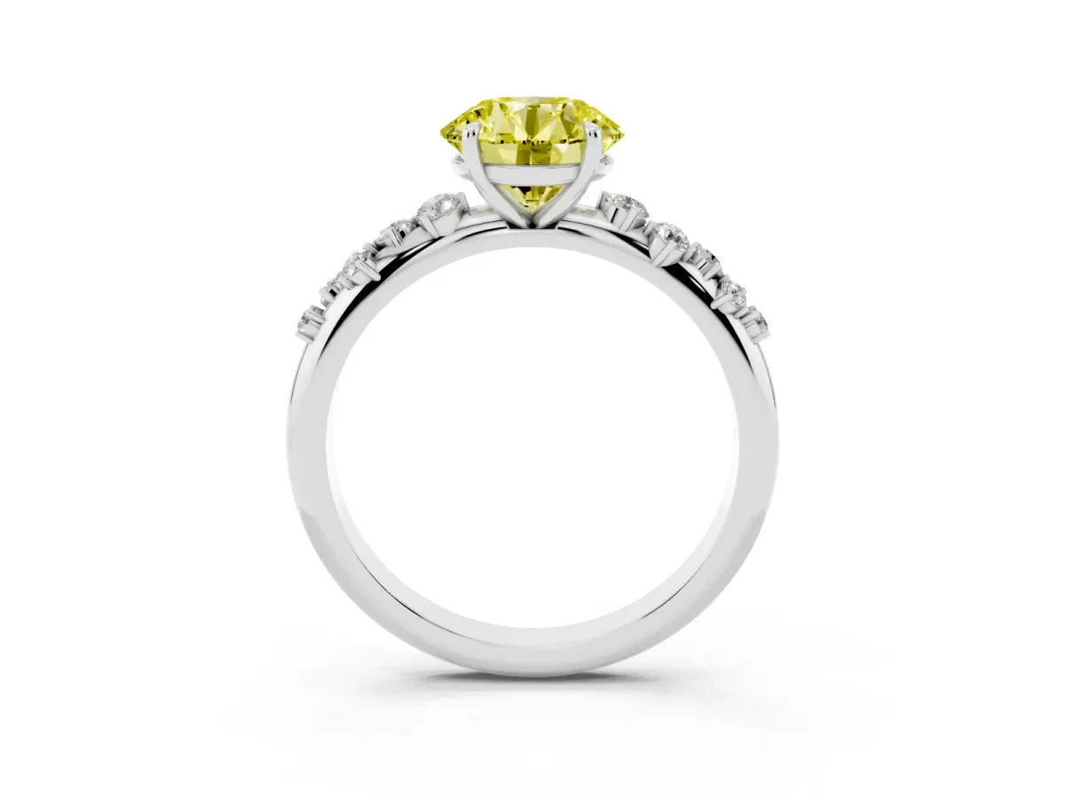 Fancy Yellow Round Cut Diamond Cluster Prong-Set Solitaire Ring Silver
