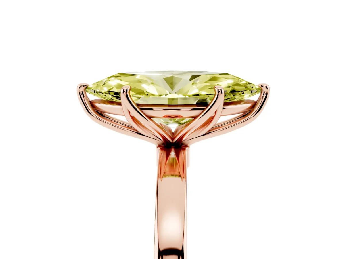 Fancy Yellow Marquise Cut Diamond Solitaire Ring with Thin Band and Prong Setting Rose gold