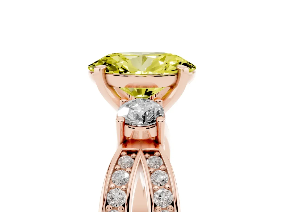 Fancy Yellow Three-Stone Oval Cut Cut Diamond Twist Band with Prong Setting Rose gold