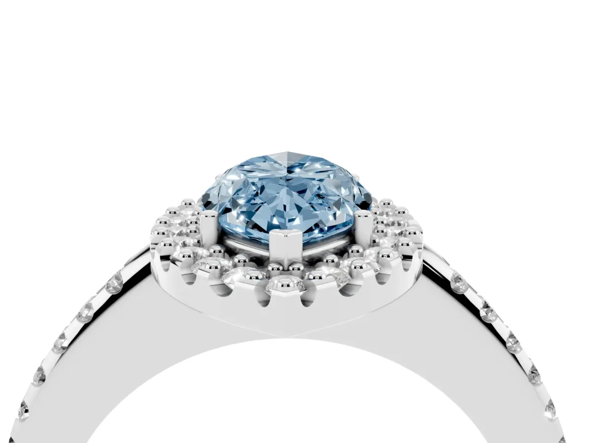 Fancy Blue Marquise Cut Diamond Pavé Halo Ring with Four-Prong Setting Silver