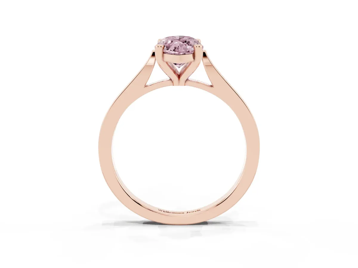 Fancy Pink Marquise Cut Solitaire Diamond Ring with Four-Prong Setting and Tapered Band Rose gold
