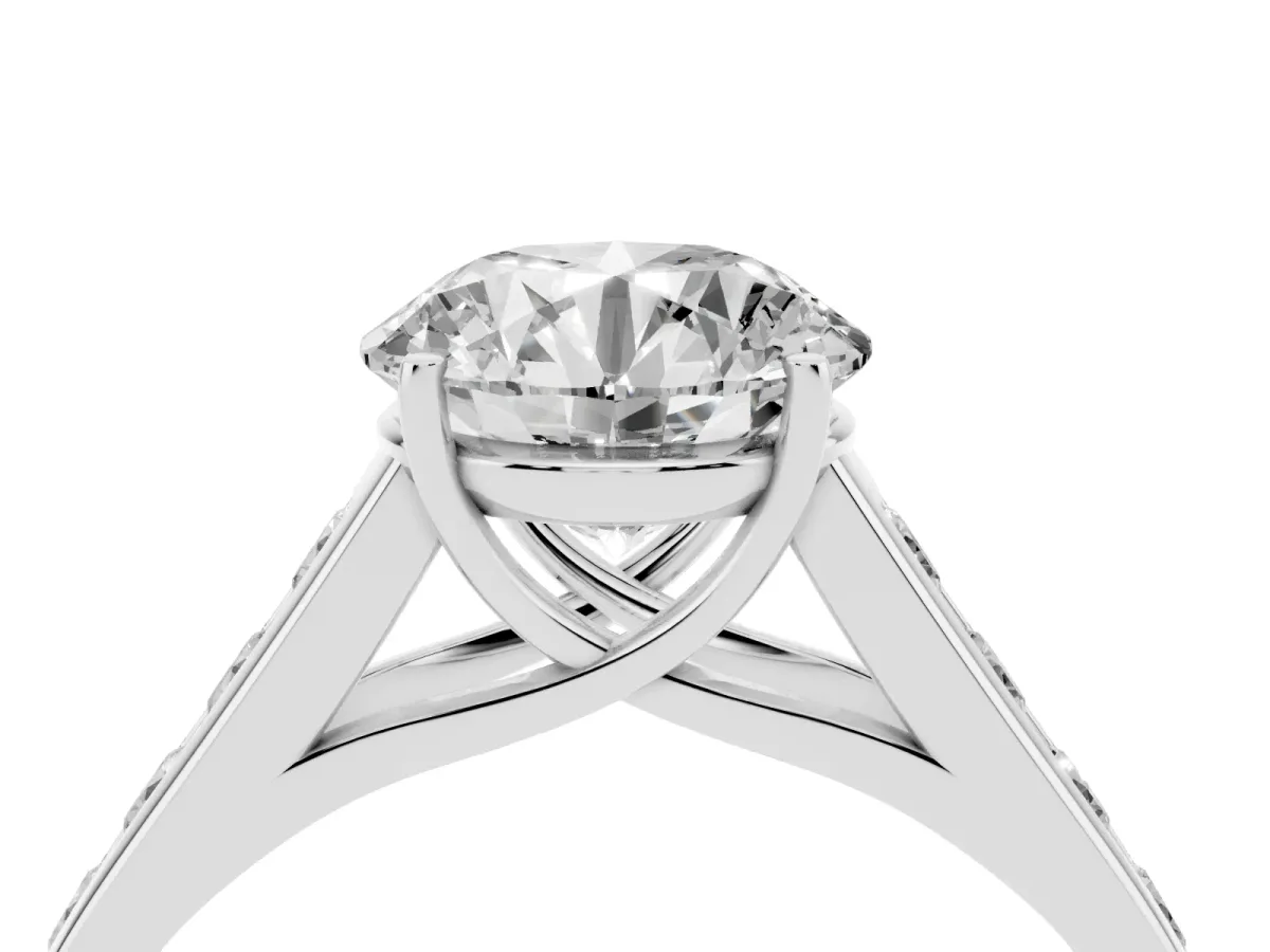 Round Cut Solitaire Channel-Set Diamond Engagement Ring with Four-Prong Setting Silver