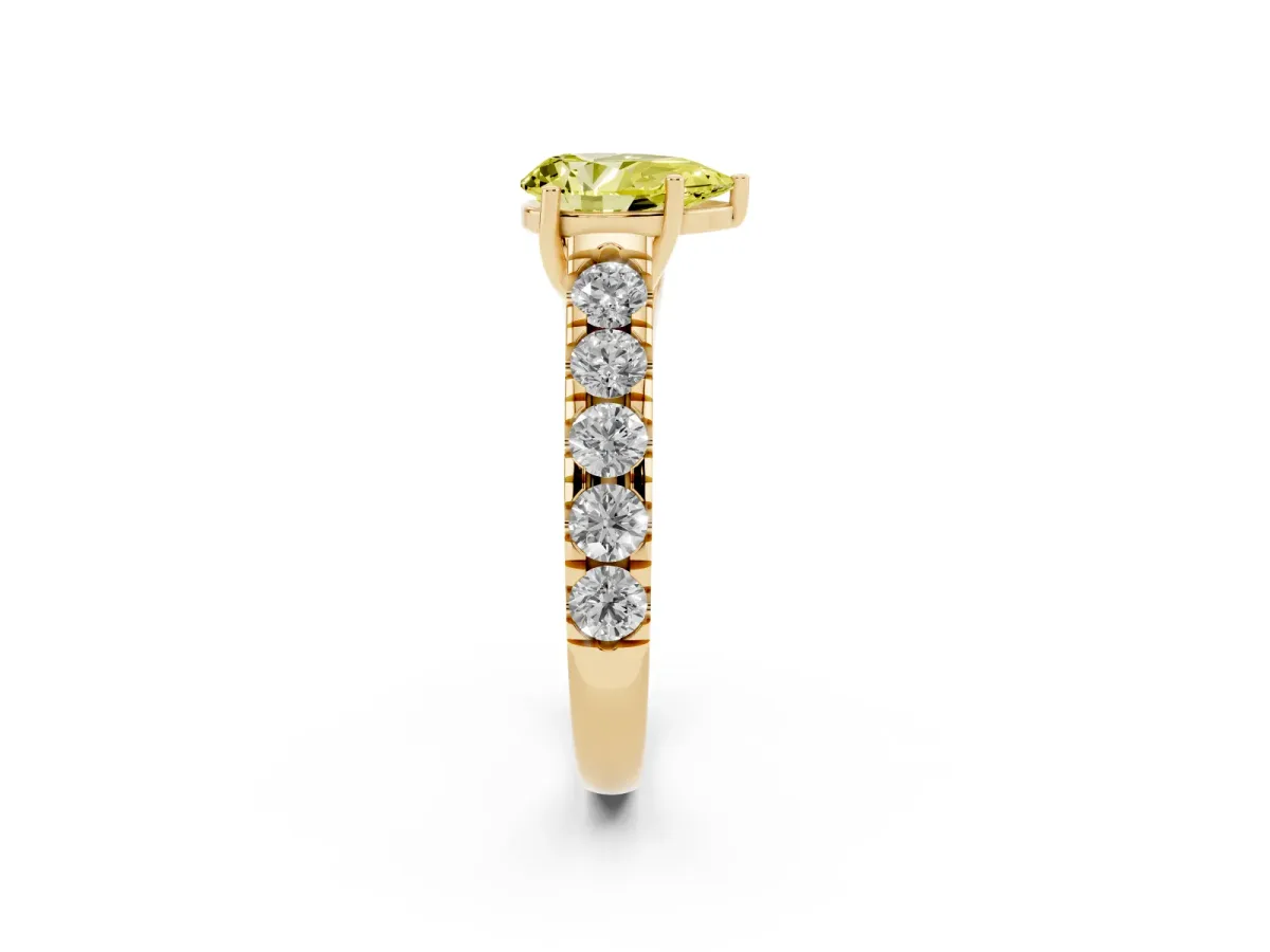Fancy Yellow Pear Cut Cut Diamond Solitaire Ring with Micro Pave Band and Prong Setting Yellow gold